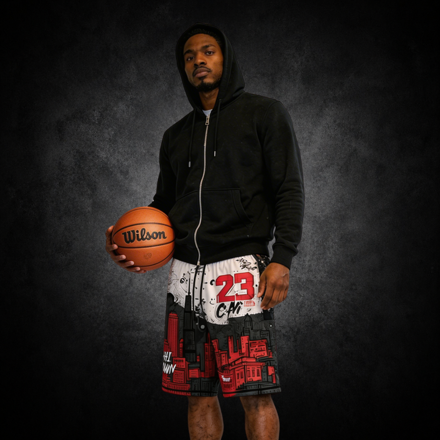CHI-TOWN 23 STREET SHORTS – BLACK / RED EDITION